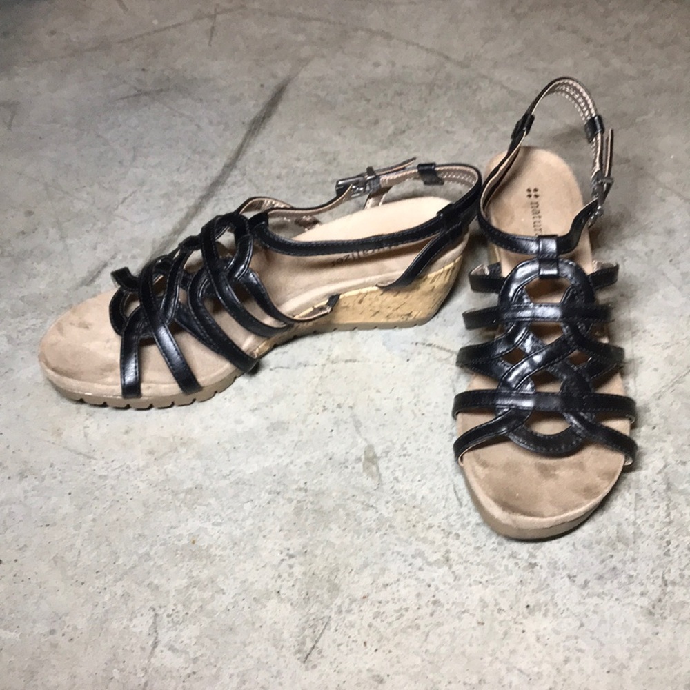 Naturalizer Cork Wedges Black Straps